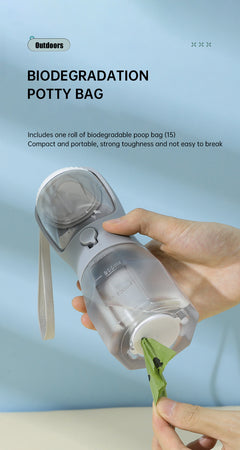 Pet Multifunctional Water Bottle 3 in 1 Portable Pet Water Bottle with Food Container and poop bag