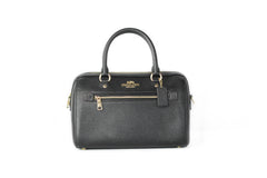 Coach (F79946) Rowan Black Leather Medium Satchel Crossbody Handbag Purse Bag