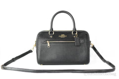 Coach (F79946) Rowan Black Leather Medium Satchel Crossbody Handbag Purse Bag